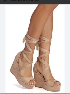 Coastal Cowgirl Windsor Nude Faux Suede Platform Wedge w/ Long Sexy Ankle Ties